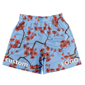 Summer High quality Casual flower Style custom mesh shorts Sublimation Print mesh men shorts With Pocket