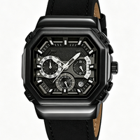 Montre à quartz chronographe carrée pour homme, bracelet en cuir, montre de sport pour homme, calendrier analogique, montre-bracelet décontractée