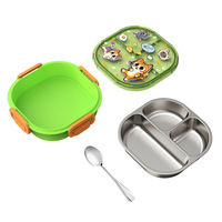 Youyue - Juego de Lonchera de Plástico a Prueba de Fugas con Diseño de Dibujos Animados, Bolsa Térmica con Vaso de Agua y Cubiertos, Portátil para Niños, 501-800 ml