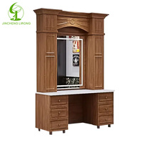 Jincheng Mobilier pour salon de coiffure Coiffeuse classique de luxe avec miroir et tiroirs Miroir de maquillage à LED