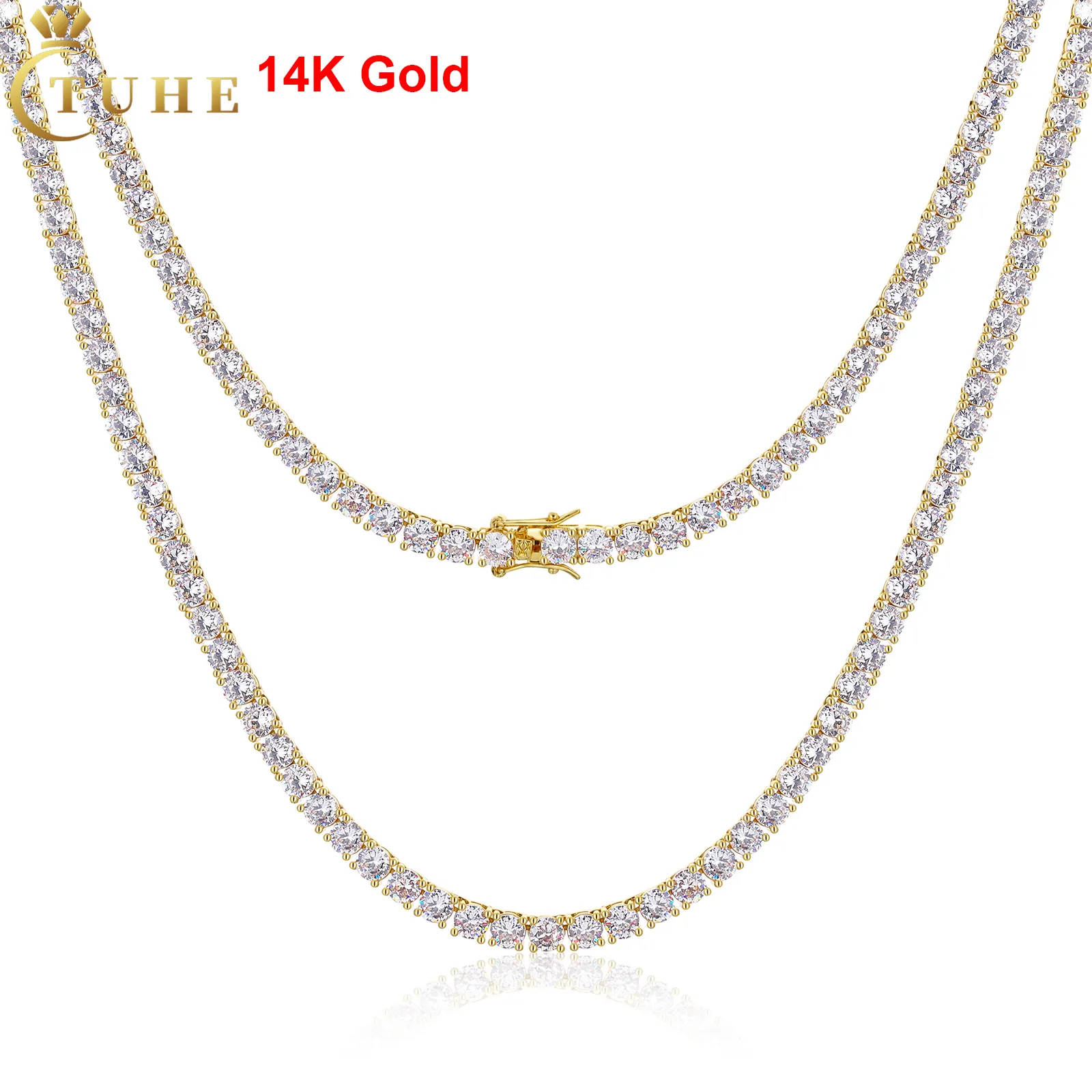 2mm-10mm 14K Solid Real Gold VVS Moissanite Diamond Tennis Chain Bracelet Necklace Men Women Fine Jewelry Wholesale Price