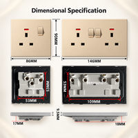 Sakelar dan Stopkontak Dinding UK 20W USB Type C Pengisian Cepat, Stopkontak Listrik Ganda 3-Pin Panel PC 1/2/3/4 Gang 1/2 Jalur untuk Rumah