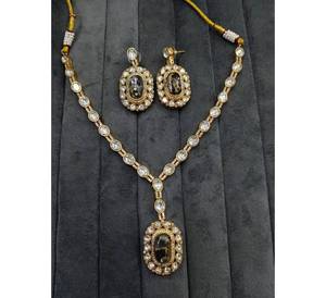 Ensemble de mariage plaqué or couleur or double pierre design élégant ensemble de vêtements pour femmes collier de fiançailles look élégant - Product Image 3