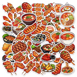 50Pcs Japanese Barbecue Food Cartoon Stickers for DIY Decor Sushi Ramen Chicken Sticker