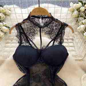 Mono sexy con cuello en V y corte ajustado para mujer, body de encaje con cintura alta y aberturas, monos sexys para mujer al por mayor - Product Image 2