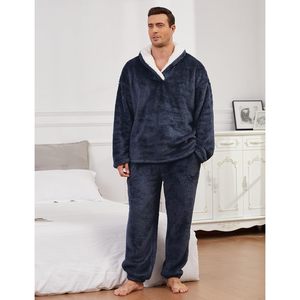 Conjunto de Pijamas para Hombre, Invierno, Cálido, Felpa Coral, Manga Larga, Ropa de Dormir Suave, 2 Piezas - Product Image 3