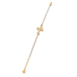 Bracciale a croce di lusso squisito in acciaio inossidabile placcato oro 18 carati con zirconi cubici, bracciale tennis cristiano con croce tempestata di diamanti - Product Image 4