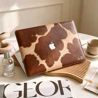 Étui rigide en cuir de vache marron à imprimé léopard Yihe pour MacBook Air 2022 A2681 Macbook Pro