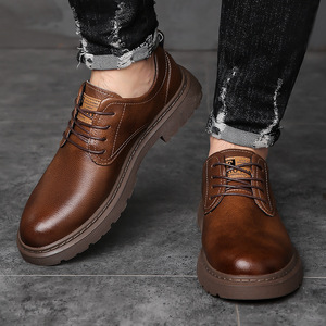 Mocassins en cuir pour hommes, style britannique, bout rond, semelle en caoutchouc antidérapante, chaussures décontractées de printemps - Product Image 3