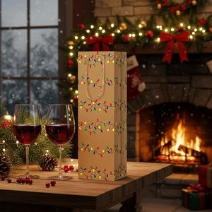 Sacchetto Regalo per Vino con Luci Natalizie Marroni, Borsa per Bottiglia di Vino con Manico per Regali di Ringraziamento, Confezione Regalo di Natale, Accessori per Matrimonio - Product Image 6