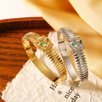 Bracelet manchette en acier inoxydable Double Babouche Bracelet pour femme Bracelets en zircon couleur or Bijoux de fête étanches