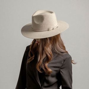 High Quality Wide Brim 100% Wool Felt Fedora Hat Sombreros Wholesale Solid Color Plain Stiff Brim Women Men Fedora Hats - Product Image 4