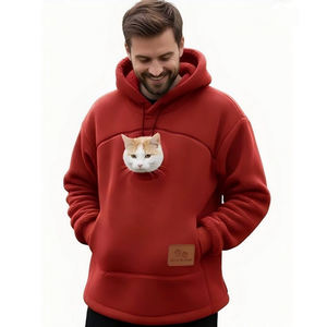 VPETBR 고양이 옷 캥거루 포켓 플러시 후디 폴리에스터 강아지 저지 원단 통기성 방풍 겨울 패션 - Product Image 1