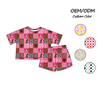 Ensemble de vêtements décontractés en dentelle et élasthanne de bambou, pyjama à manches courtes, 2 pièces, impression personnalisée pour enfants, doux, vente chaude RTS
