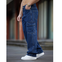Jeans baggy déchirés rétro hip-hop ODM à jambe large, taille mi-haute en polyester pour hommes, vente en gros