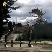 RELONG-Sculpture géante en acier inoxydable polie en forme d'orignal et de cerf pour l'extérieur, parc et jardin public.