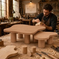 Ensemble de tables basses gigognes extensibles en bois massif avec logo personnalisé, forme organique, 2 pièces, pieds cylindriques contemporains en forme de nuage pour salon