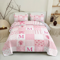 Ensemble de couvre-lit à motif de papillons rose pastel mignon, couvre-lit doux pour chambre de filles, ensemble de couvre-lit 3 pièces