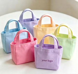 Custom Factory Supply Color Cute Mini Canvas <b>Bag</b> Bulk Accessory Storage Retail Boutique Kids <b>Party</b> <b>Gift</b> Handheld Small Cloth <b>Bag</b> - Product Image 1