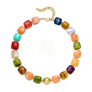 Collar Bohemio Cuadrado Grande Chapado en Oro Colorido con Resina <span class=keywords><strong>para</strong></span> Mujer, Joyería de Moda con Cuentas Acrílicas Geométricas y Voluminosas - Product Image 1