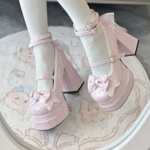 White Lace-Up Platform Mary Jane Shoes <b>Round</b> <b>Toe</b> Chunky <b>Heel</b> Lolita Style Women Footwear Solid Color All Seasons - Product Image 4