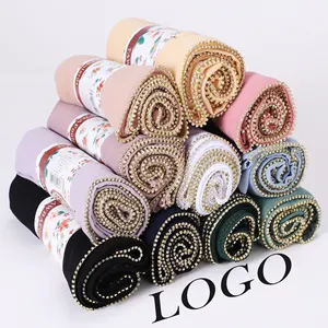 Personalizado Longo chiffon hijab cachecol mulheres xale sólido premium Diamond decoração senhoras malaios simples hijab