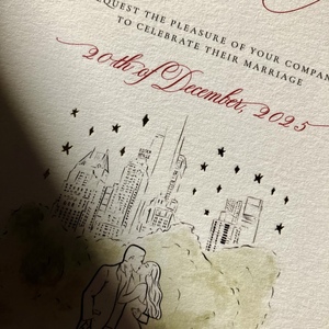 Invitación de Boda de Lujo con Impresión en Vainilla, Color Borgoña, con Relieve, Mapa de Boda Ilustrado Personalizado, Impresión en Dorado - Product Image 4