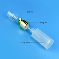 Flacon en verre dépoli pour émulsion, huile essentielle, lotion, fond de teint liquide, cosmétique, avec couvercle en acrylique et bouchon à vis, vide