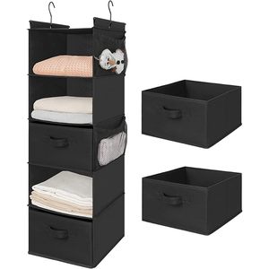 Organisateur de placard suspendu à 5 niveaux, étagère pliable en tissu avec crochets pour le rangement de la chambre à coucher, noir - Product Image 1