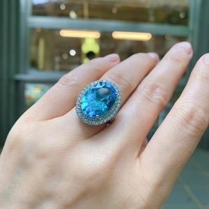 Vintage Eco-friendly Copper Imitation Blue Glass Zircon Couples CZ Women Fine <b>Finger</b> <b>Rings</b> for Premium Couple Jewelry - Product Image 3
