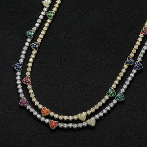 Color Small Love Tennis Chain Couple Stacked <b>Copper</b> Inlaid Zircon Heart Tennis <b>Bracelet</b> Tanjing Fashion Lijing Necklace - Product Image 1