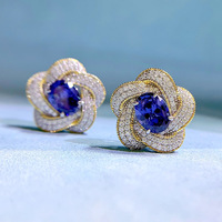 Retro Style New Flower Fine Ohr stecker 6*8 Simulierter Saphir eingebettet