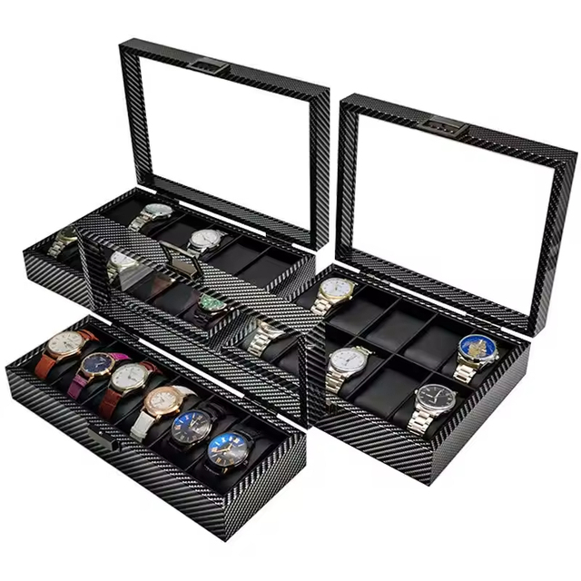 12 Slots Glass Window Display Case Organizer Outside Box Storage Watch  Box  Travel Case