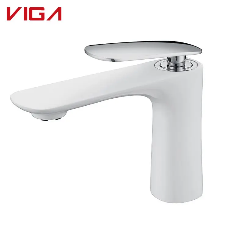 Élégant robinet mitigeur de lavabo blanc et Chrome mitigeur de comptoir robinet d'eau en laiton robinet de lavabo de salle de bains