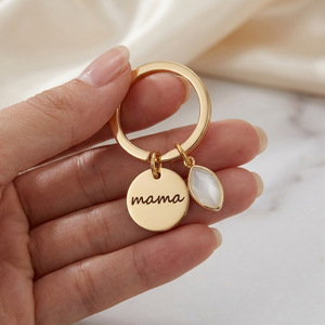 Cadeau tendance pour la fête des mères 2026, porte-clés en acier inoxydable gravé pour maman, porte-clés avec pierre <span class=keywords><strong>de</strong></span> naissance - Product Image 5