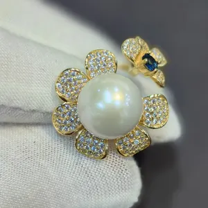 Monili VANFI fiore blu gemma Zirconia cubica argento Sterling 14k oro placcato gioielli anelli donna festa