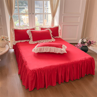 Parure de lit en coton lavé style princesse, broderie élégante en dentelle de chiffon, 4 pièces, ensemble de housse de couette de luxe shabby chic pour la décoration intérieure