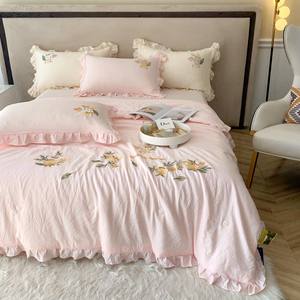 Proveedor de edredones bordados de fibra lyocell, color rosa y transpirable de alta calidad para verano - Product Image 2
