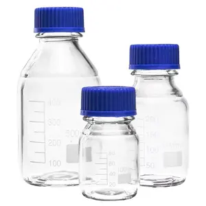 Laboratuvar cam eşyaları yüksek borosilikat 3.3 cam reaktif şişesi medya şişesi mavi vidalı kapak 100-20000ml