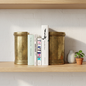 AK Brass Polish Finished Brass Pillar Shape Metal <b>Bookends</b> Set Of 2 For Living Room Table Shelf Home Decor Best Price - Product Image 1
