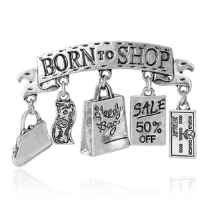 Broche Tendance Créative en Alliage Plaqué Or 14K, Design Shopaholic Or et Argent, pour Vêtements Féminins - Product Image 5