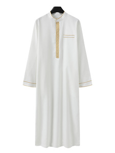 ثوب رجالي عباية للشرق الأوسط مطرز بياقة واقفة فضفاضة على الطراز العربي الإسلامي، متوفر من البوليستر - Product Image 2