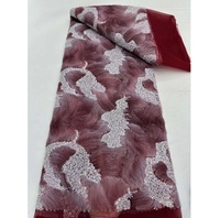 Promotion : Tissu en dentelle de luxe français brodé de perles blanches pour robe de mariée africaine nigériane violette