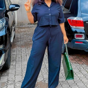 Women's Short-Sleeve Collared Shirt & <b>Pants</b> African Casual Plus Size 2-Piece Set Fashion - Product Image 3