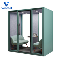 Cabine insonorisée Vestael pour 4 personnes, espace de travail mobile et privé pour réunions et appels, avec ventilateurs LED et ports USB