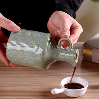 Bouteille Distributrice d'Huile en Céramique 400 ml, Verseur d'Huile d'Olive, Vinaigre, Sauce Soja, Condimentaire de Cuisine, Anti-Goutte avec Poignée et Bec Verseur de Précision