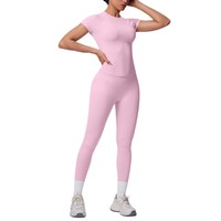 Ensemble deux pièces de yoga long, sans couture, en tricot extensible (Spandex/Nylon), anti-plis, couleur unie, ajusté et respirant, taille européenne transfrontalière