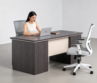 Table de Bureau Simple en Bois de Haute Qualité, Rangement Minimaliste à Tiroirs Gris, Bureau de Direction Moderne et Luxueux