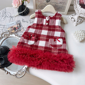 Robes d'hiver pour bébés, jupes-vestes pour bébés filles, <span class=keywords><strong>crochet</strong></span> en maille, volants <span class=keywords><strong>sans</strong></span> manches, brossées, épaisses, à carreaux, style princesse - Product Image 2