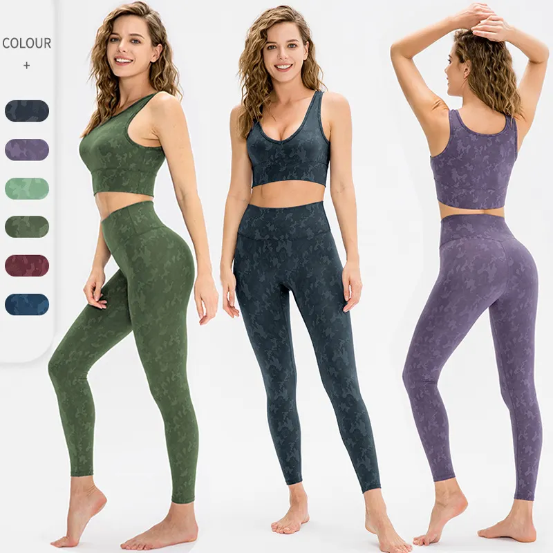 2PCS Pattern Printed Yoga Set Women Crisscross Back Sportswear Gym Clothing Ladies Fitness Leggings Workout Sports Suit